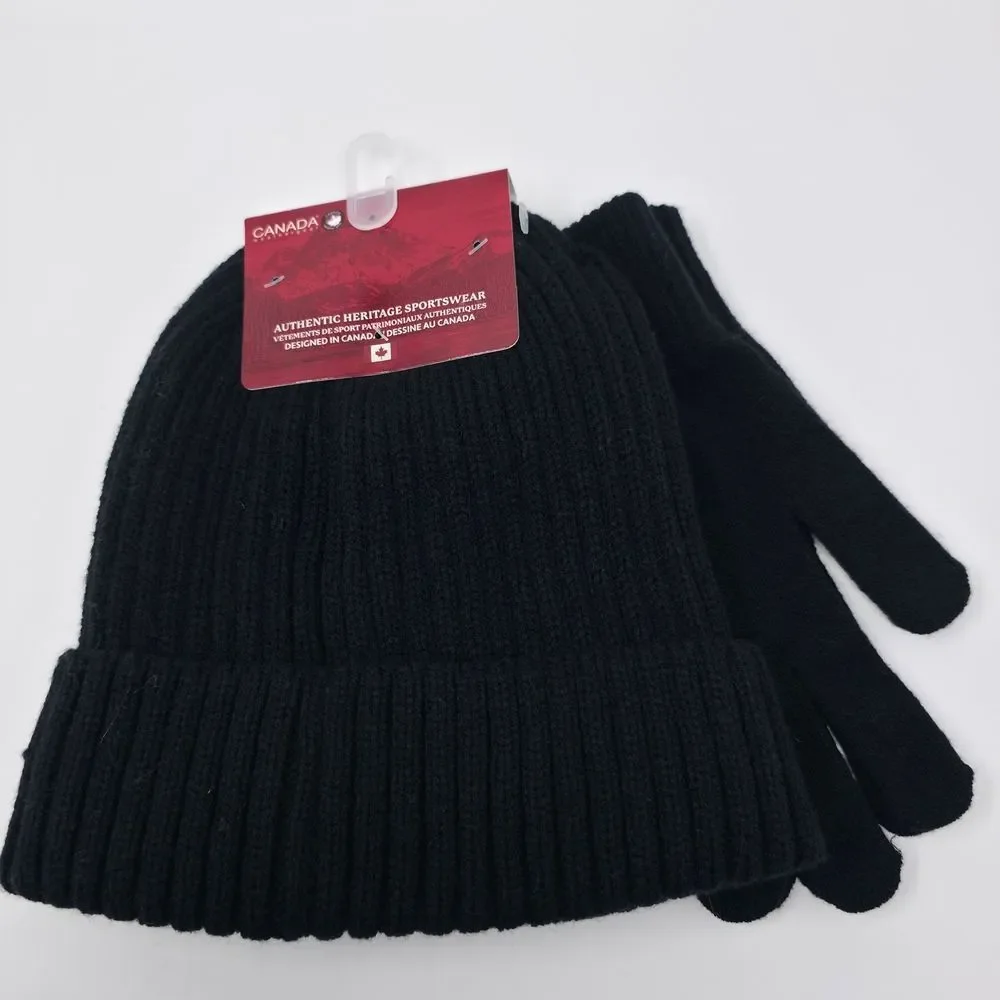 Black Knit Beanie and Gloves Set